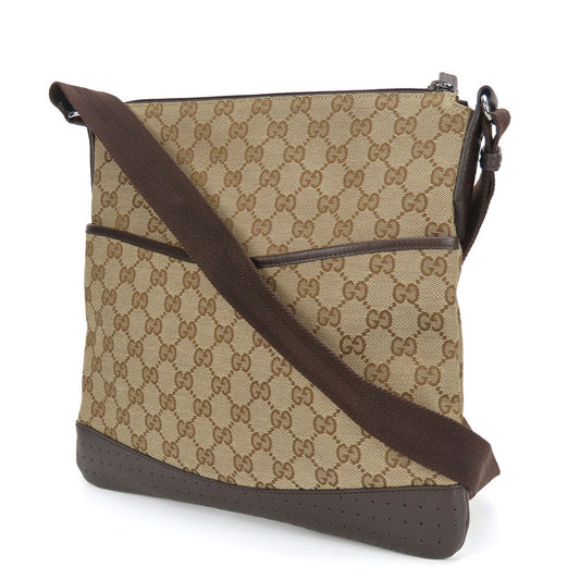 GUCCI Shoulder Bag 145857 GG canvas, perforated leather Brown mens(Unisex)