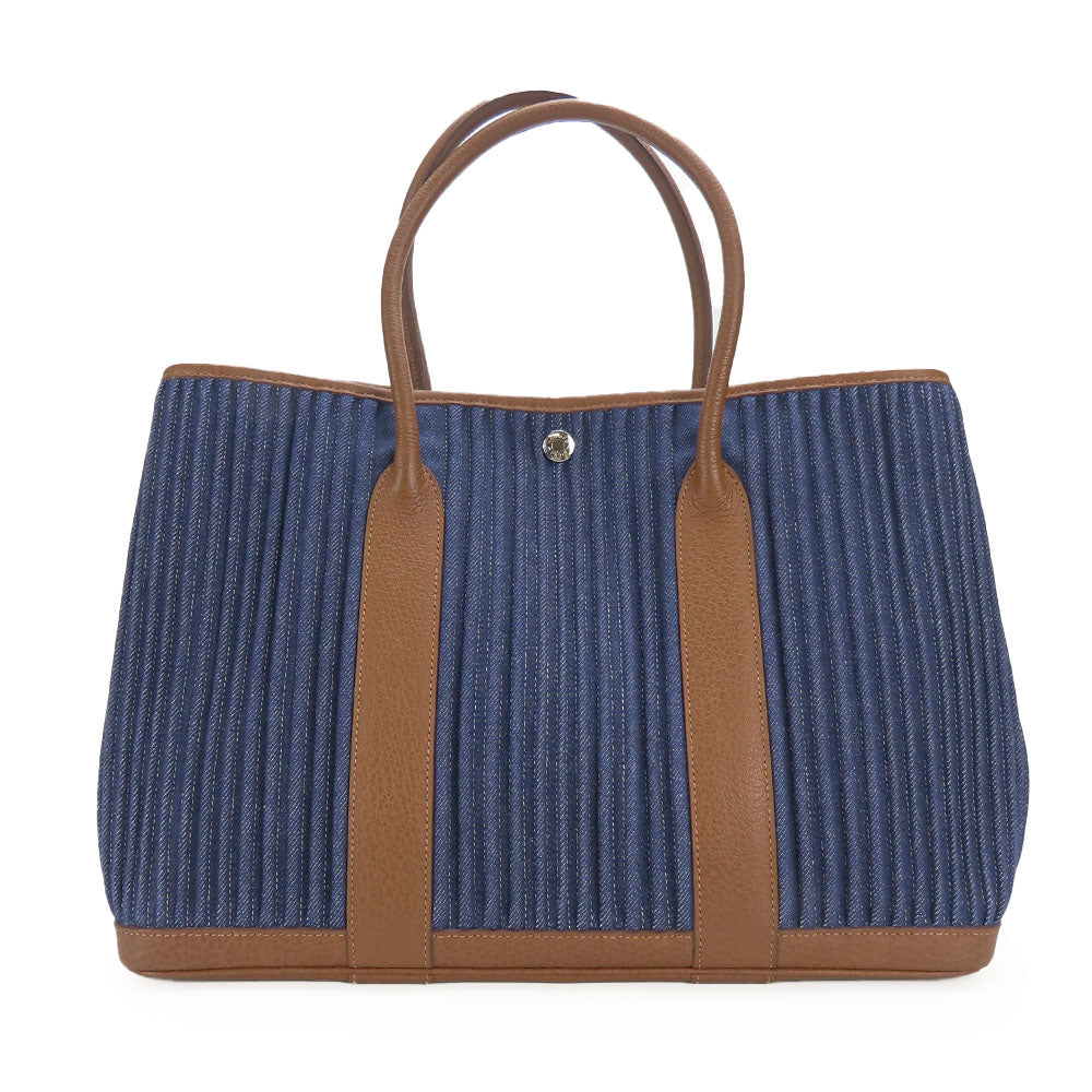 HERMES Tote Bag Denim, Leather Navy Garden party PM unisex(Unisex)
