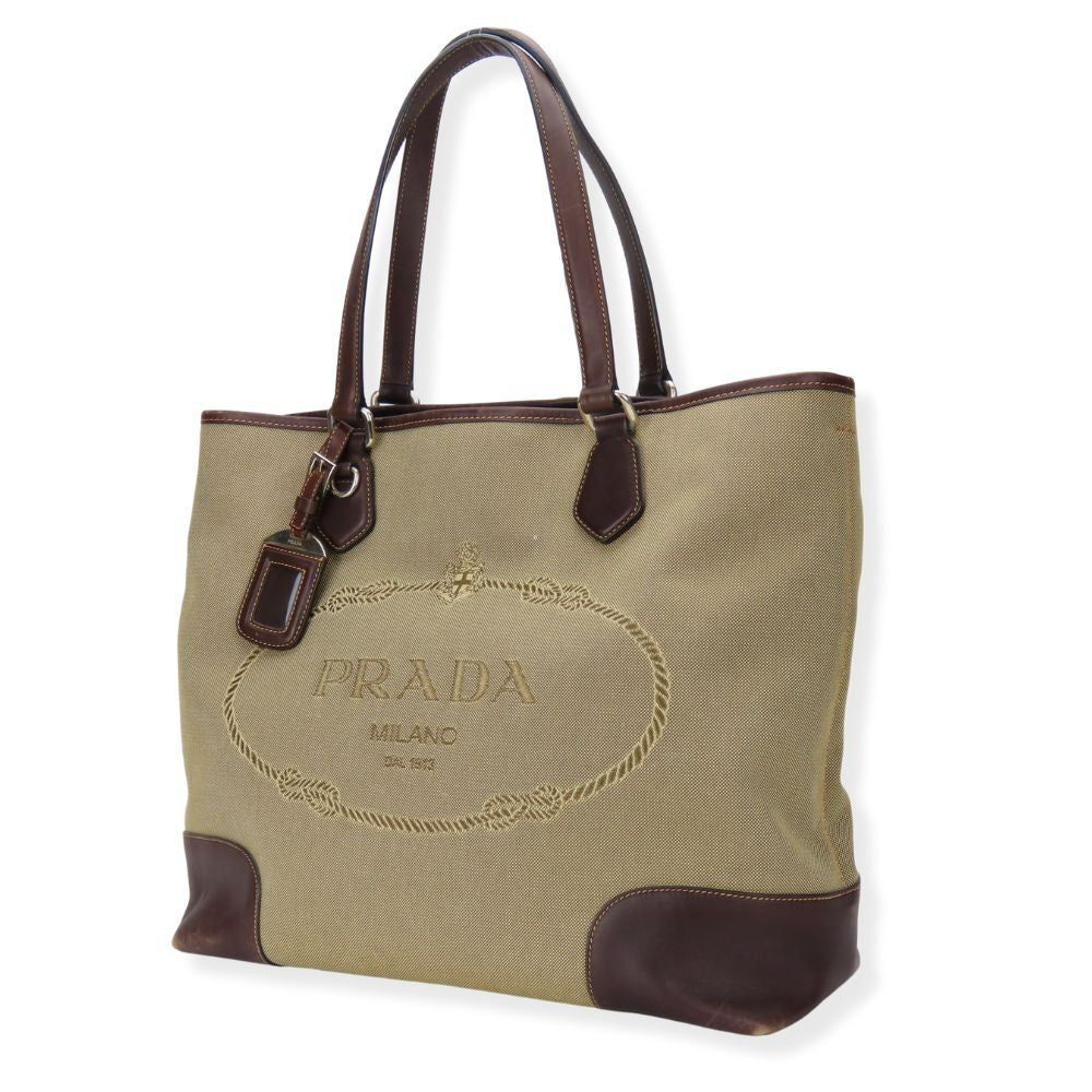 Prada Canvas Leather Tote Bag