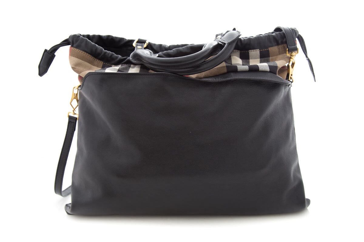 Burberry Ho Check Big Crush Black Leather Tote Bag