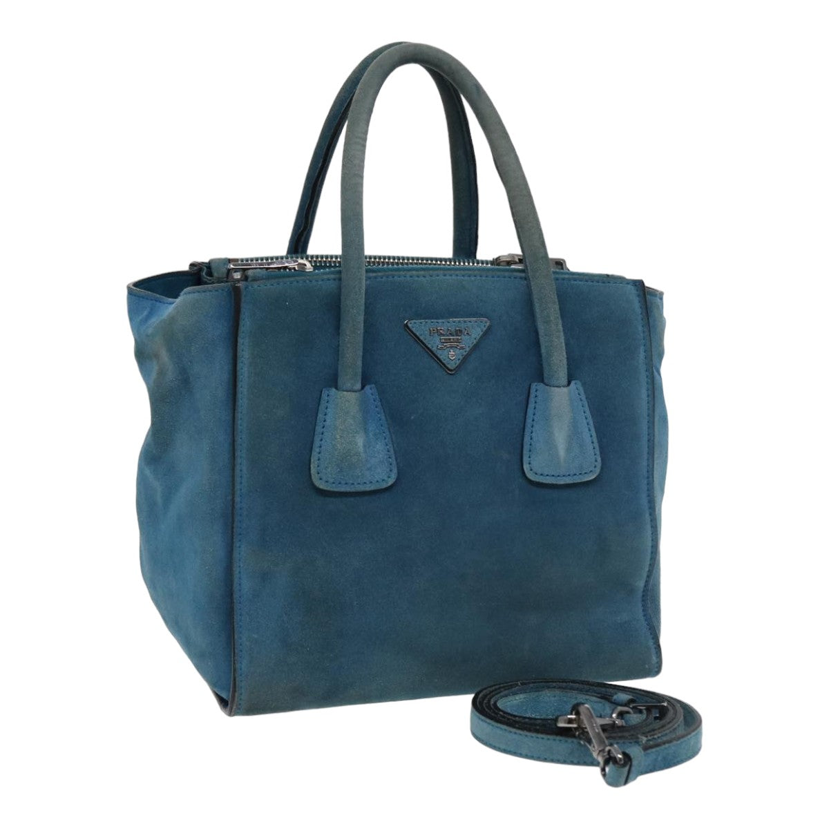 PRADA Hand Bag Suede 2way Blue Auth