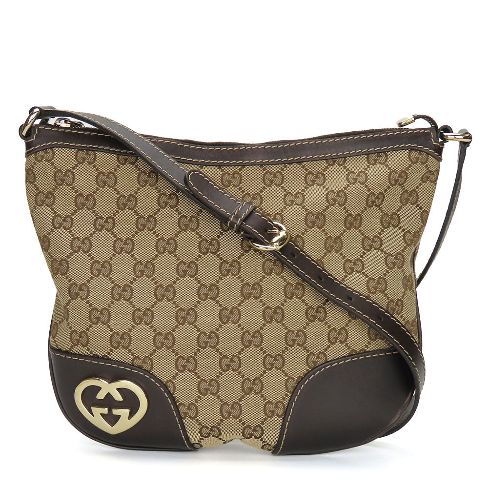 GUCCI Shoulder Bag 257072 GG canvas, leather beige Lovely heart Women
