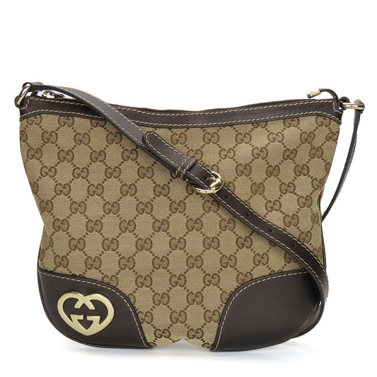 GUCCI Shoulder Bag 257072 GG canvas, leather beige Lovely heart Women