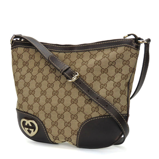 GUCCI Shoulder Bag 257072 GG canvas, leather beige Lovely heart Women