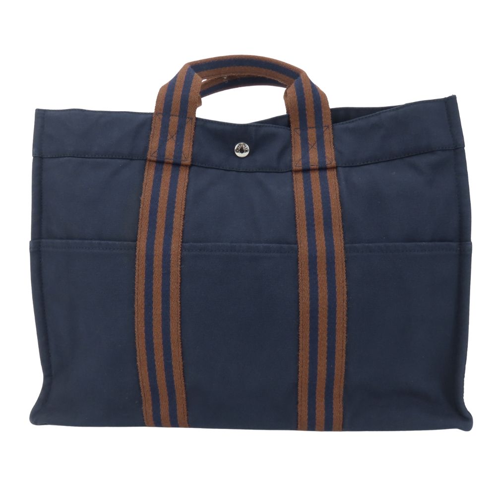 HERMES Tote Bag Cotton canvas Navy Fool ToeMM