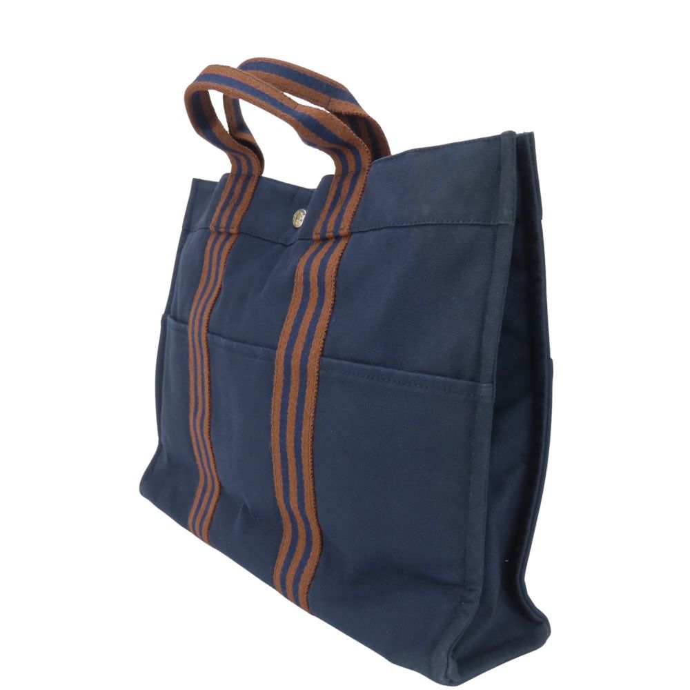 HERMES Tote Bag Cotton canvas Navy Fool ToeMM