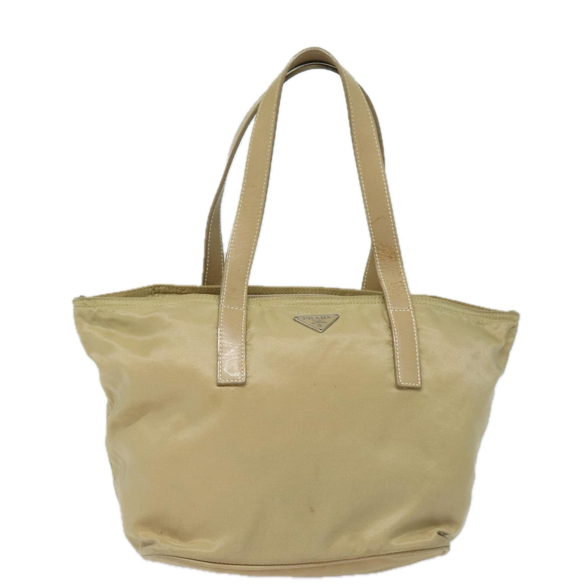 PRADA Hand Bag Nylon Silver Beige Auth