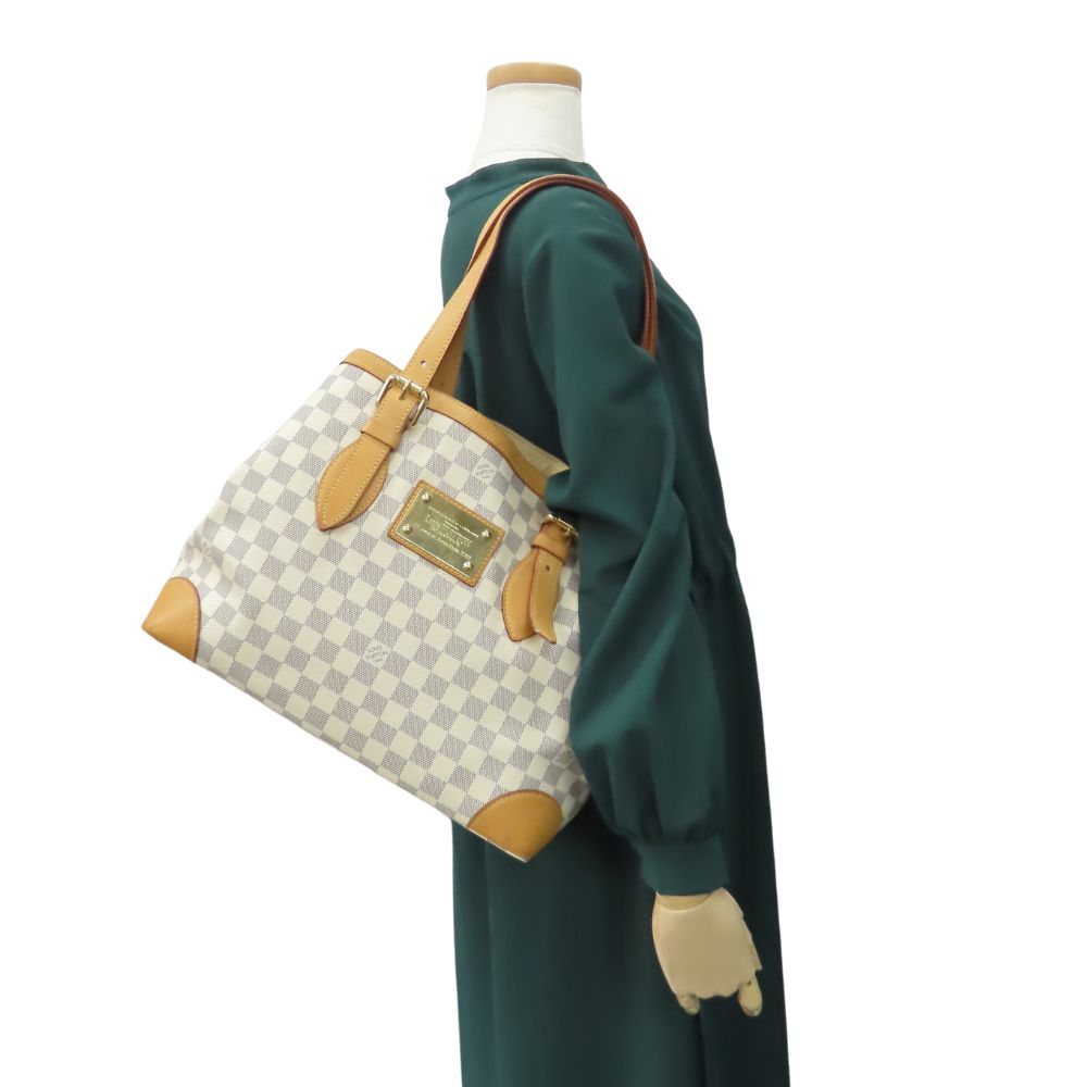 LOUIS VUITTON Tote Bag Damier Azur, Tanned Leather white HamsteadMM Women
