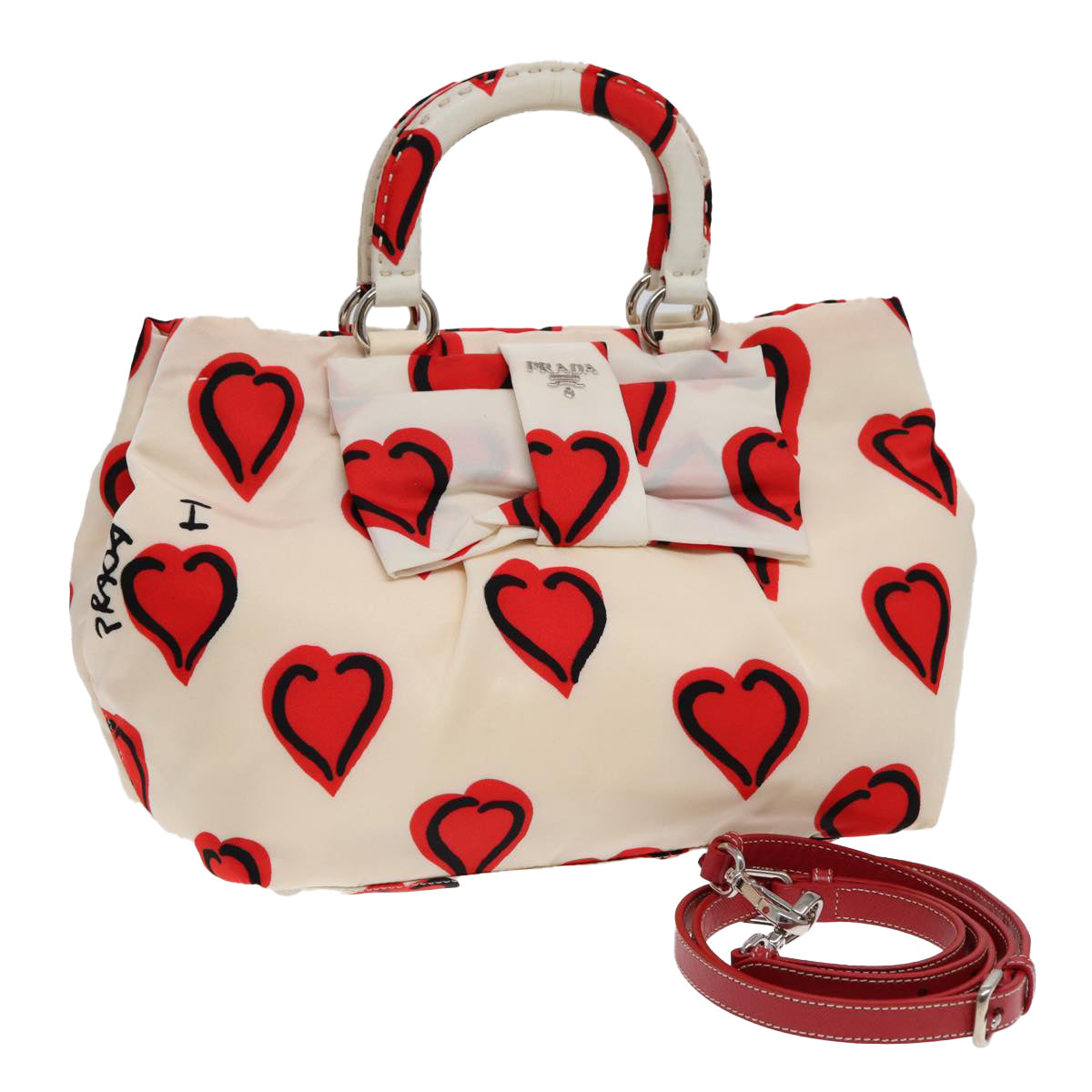 PRADA Hand Bag Nylon 2way White Red Auth