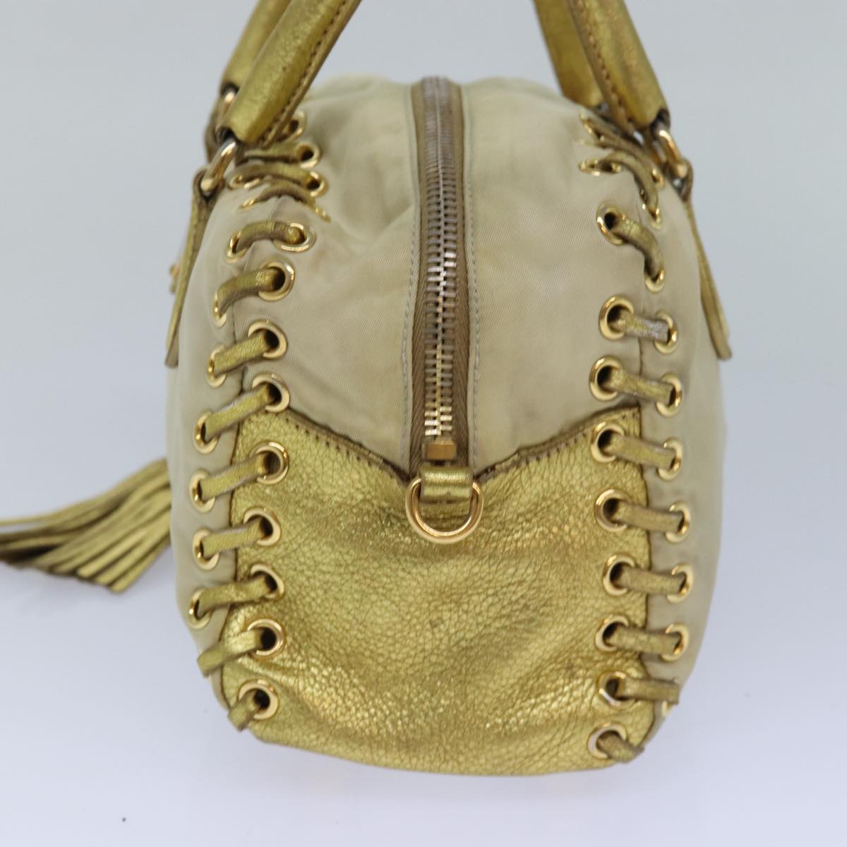 PRADA Hand Bag Nylon 2way Beige Gold Auth