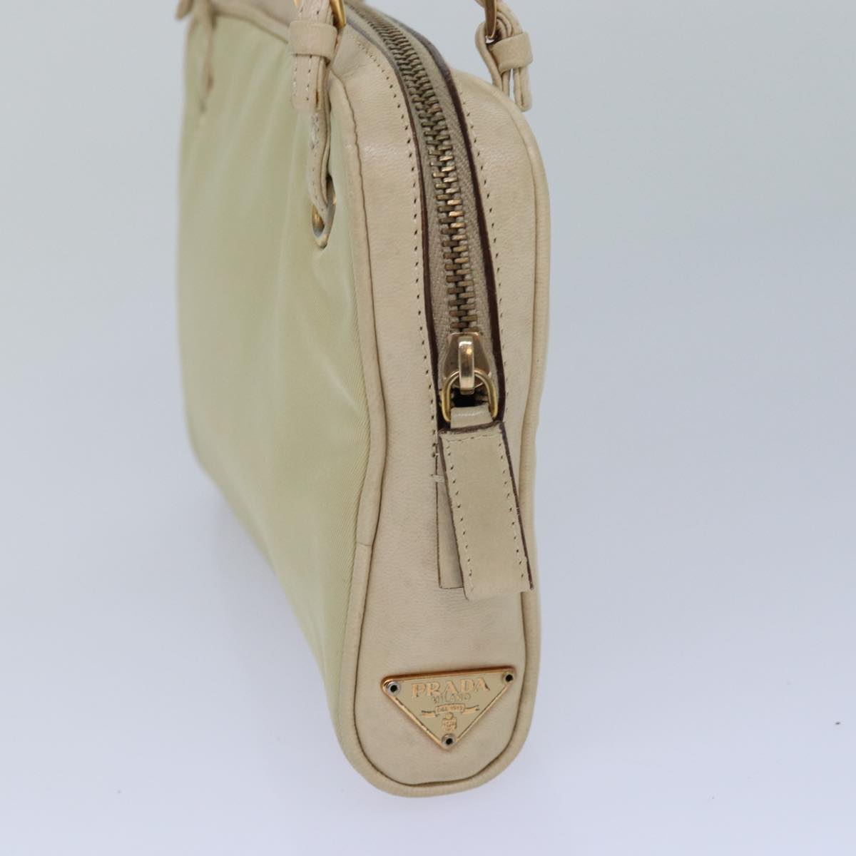PRADA Hand Bag Nylon Gold Beige Auth