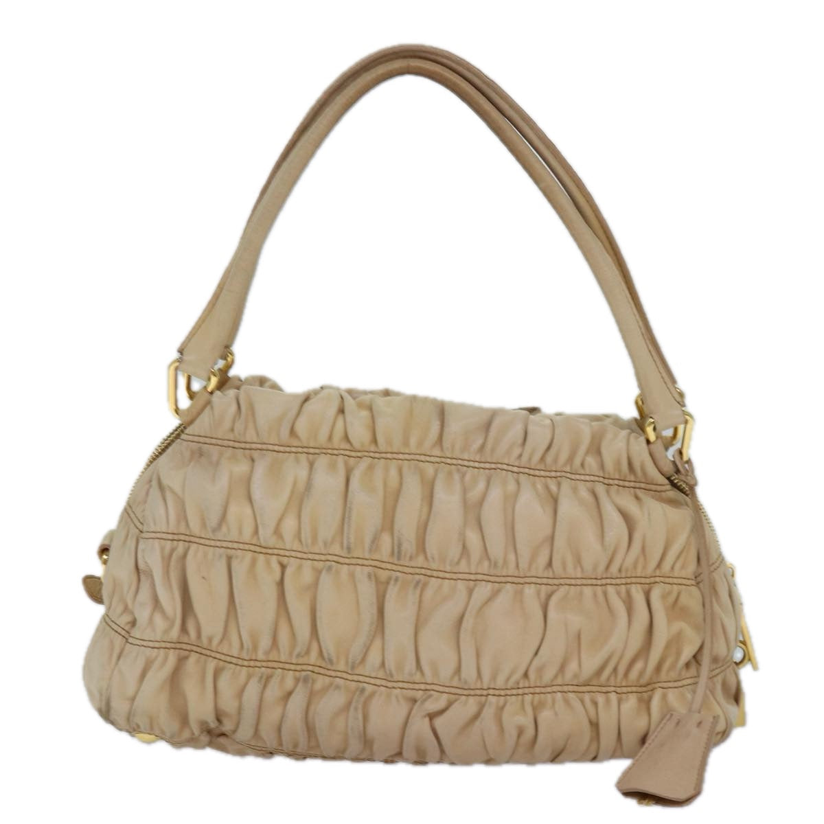 PRADA Hand Bag Nylon Beige Gold Auth