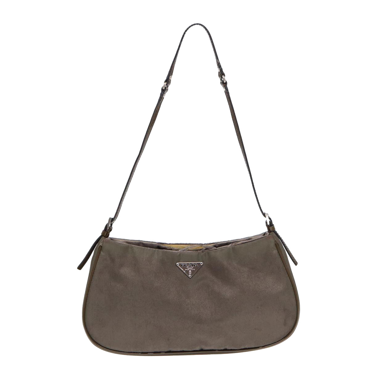 PRADA Accessory Pouch Nylon Khaki Silver Auth Luxury Handbag