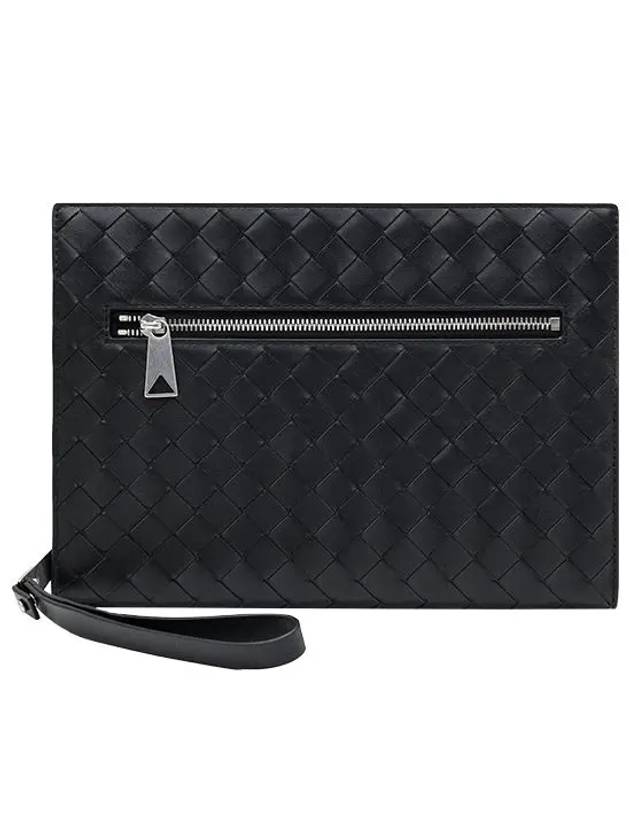 Luxury Bottega Veneta Intrecciato Zipper Small Clutch Bag Black