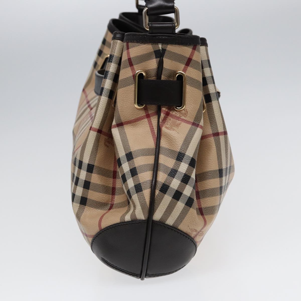 Burberry Nova Check Hand Bag PVC Leather 2way Beige Brown gold Auth 85543