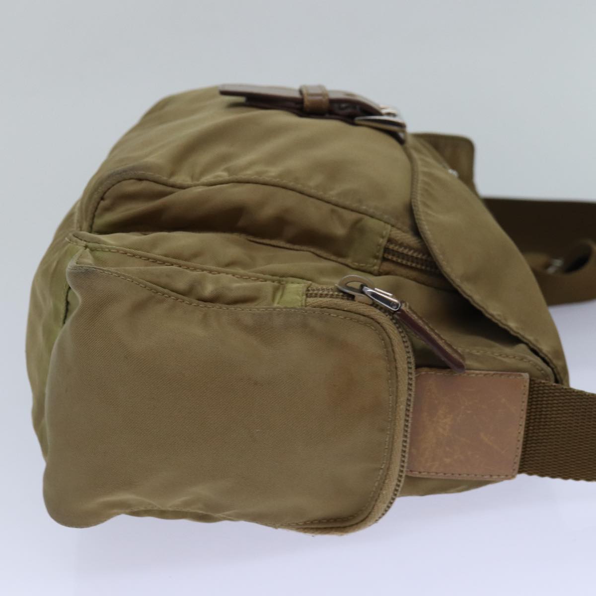 PRADA Shoulder Bag Nylon Beige Silver Auth