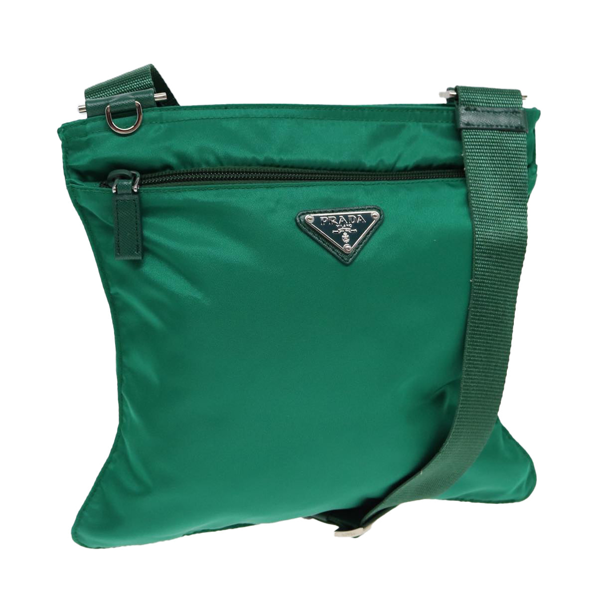 PRADA Shoulder Bag Nylon Green Silver Auth