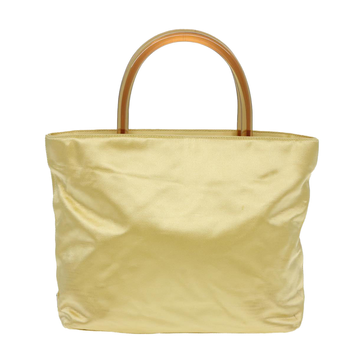 PRADA Hand Bag Satin Yellow Silver Auth