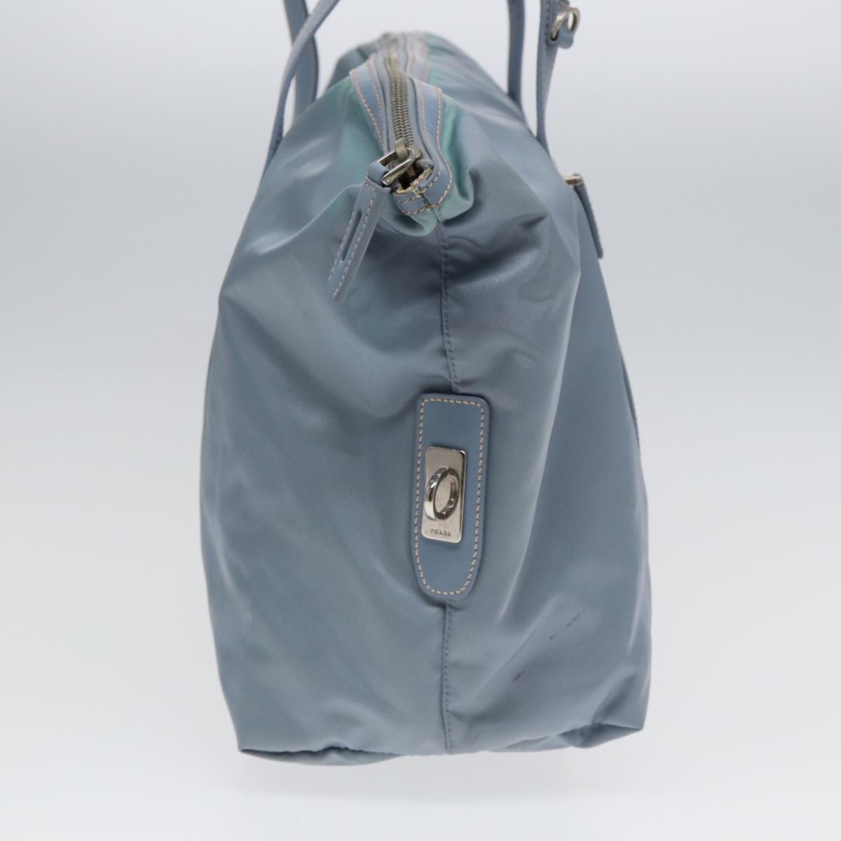 PRADA Tote Bag Nylon Light Blue Silver Auth