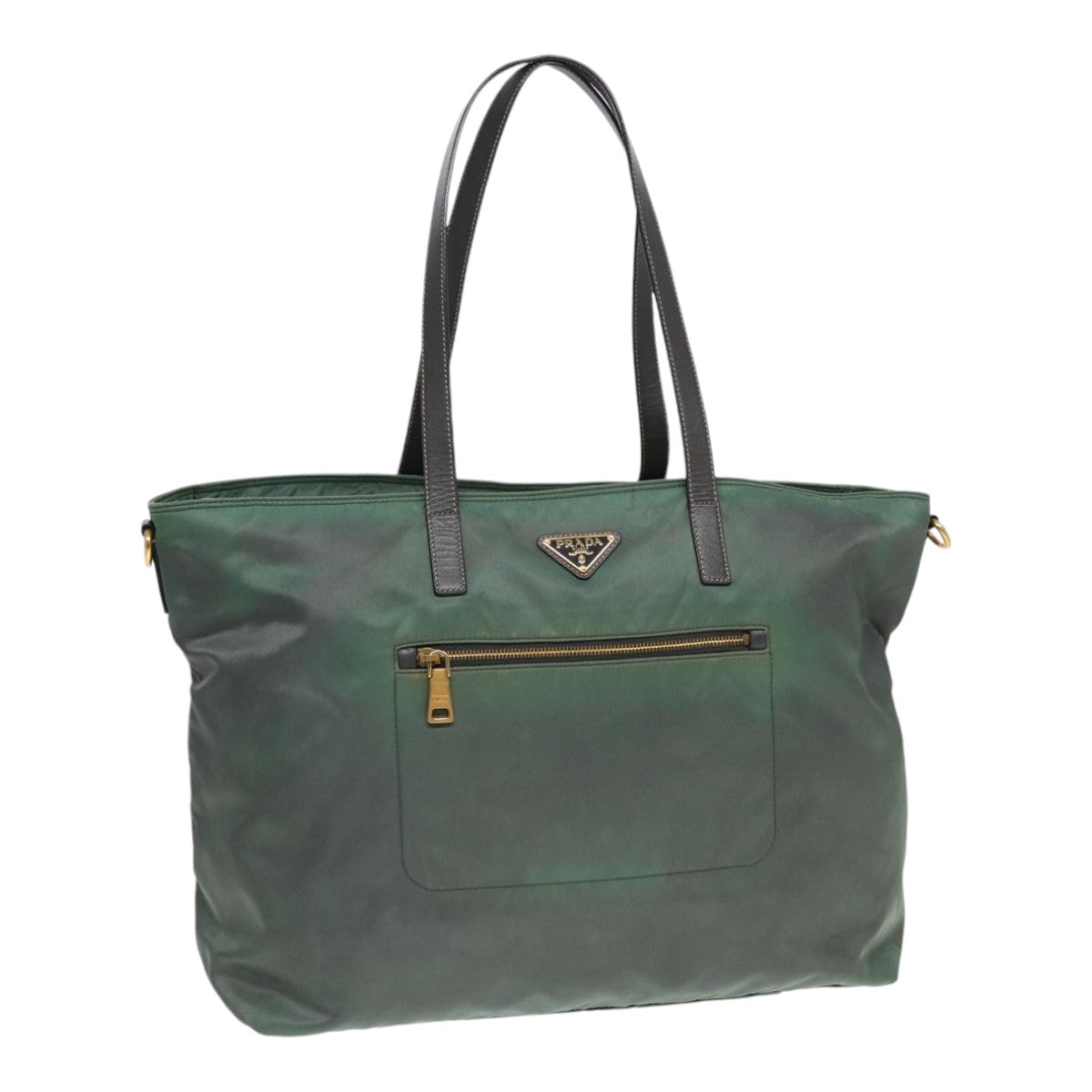 PRADA Tote Bag Nylon Khaki Gold Auth