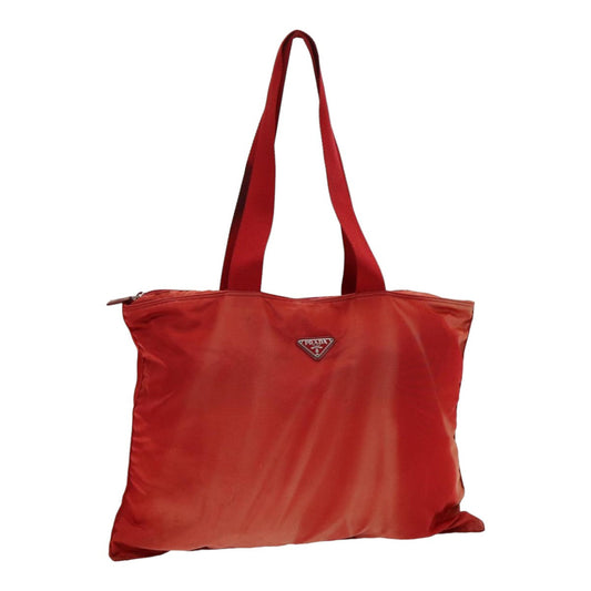 PRADA Tote Bag Nylon Red Silver Auth
