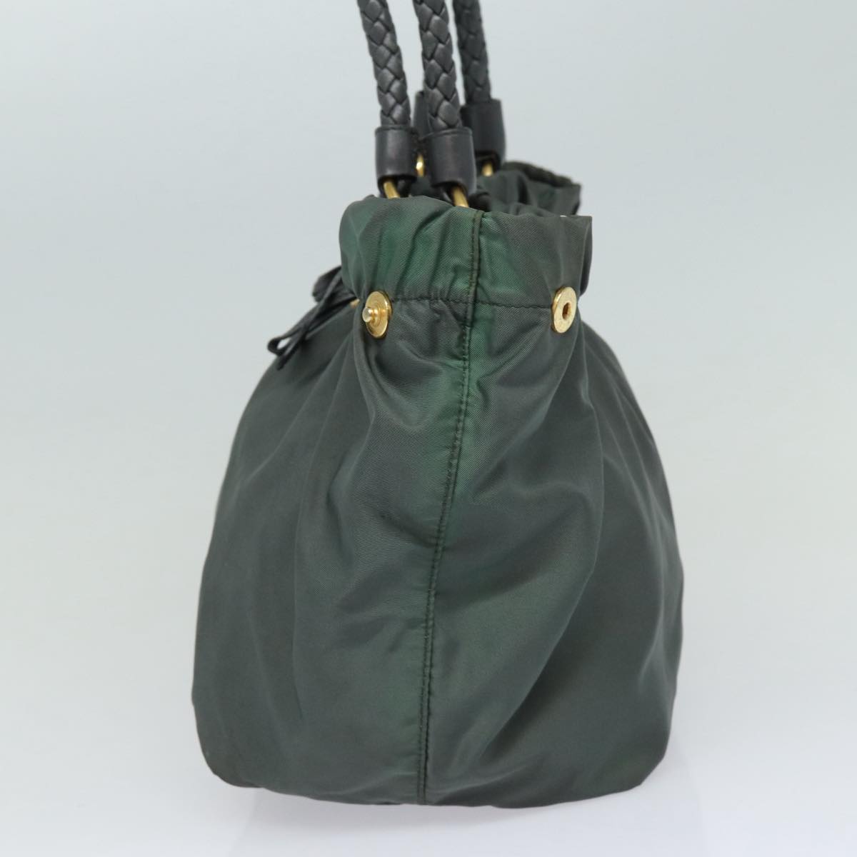 PRADA Hand Bag Nylon 2way Khaki Gold Auth