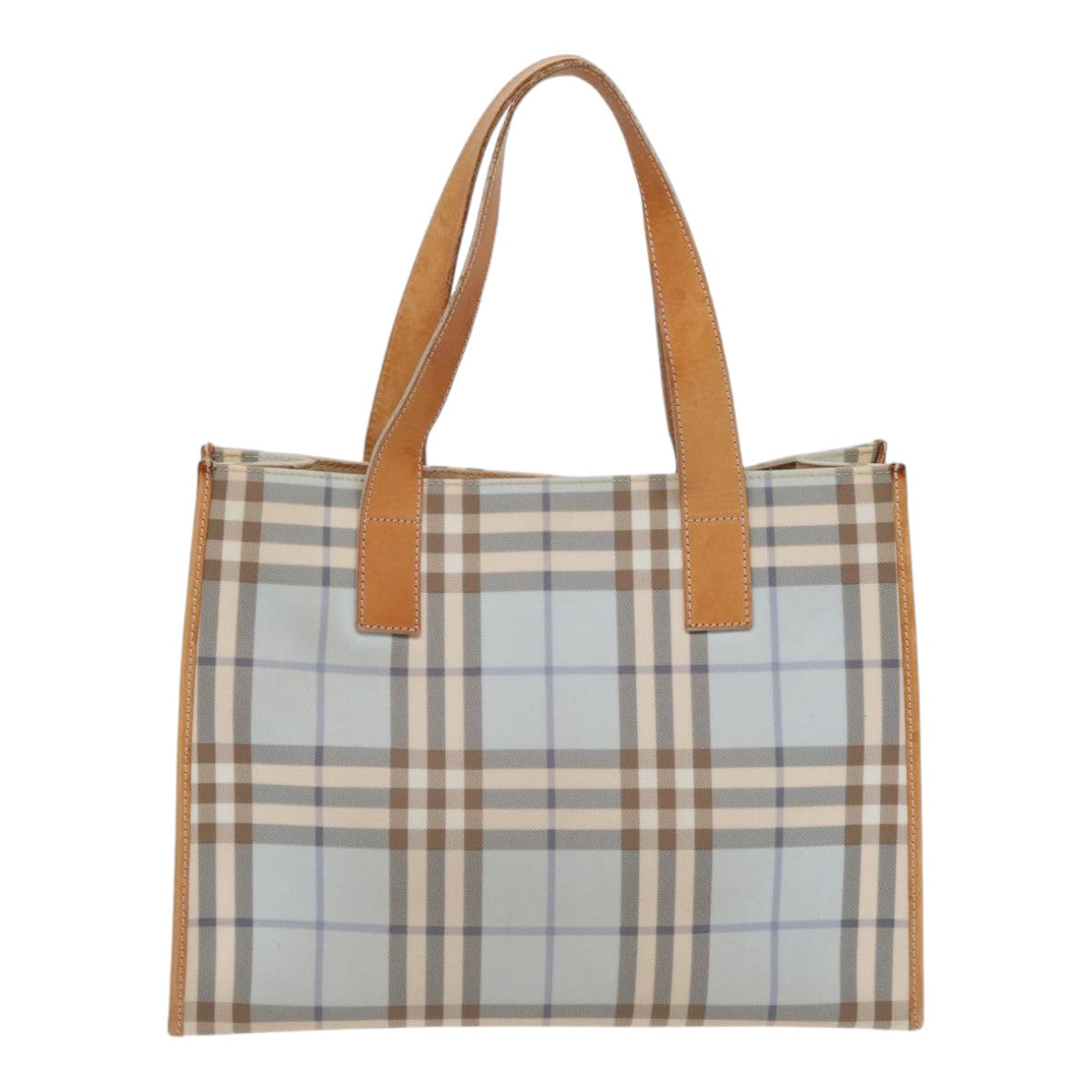 Burberry Nova Check Tote Bag PVC Leather Light Blue Brown Auth 85709