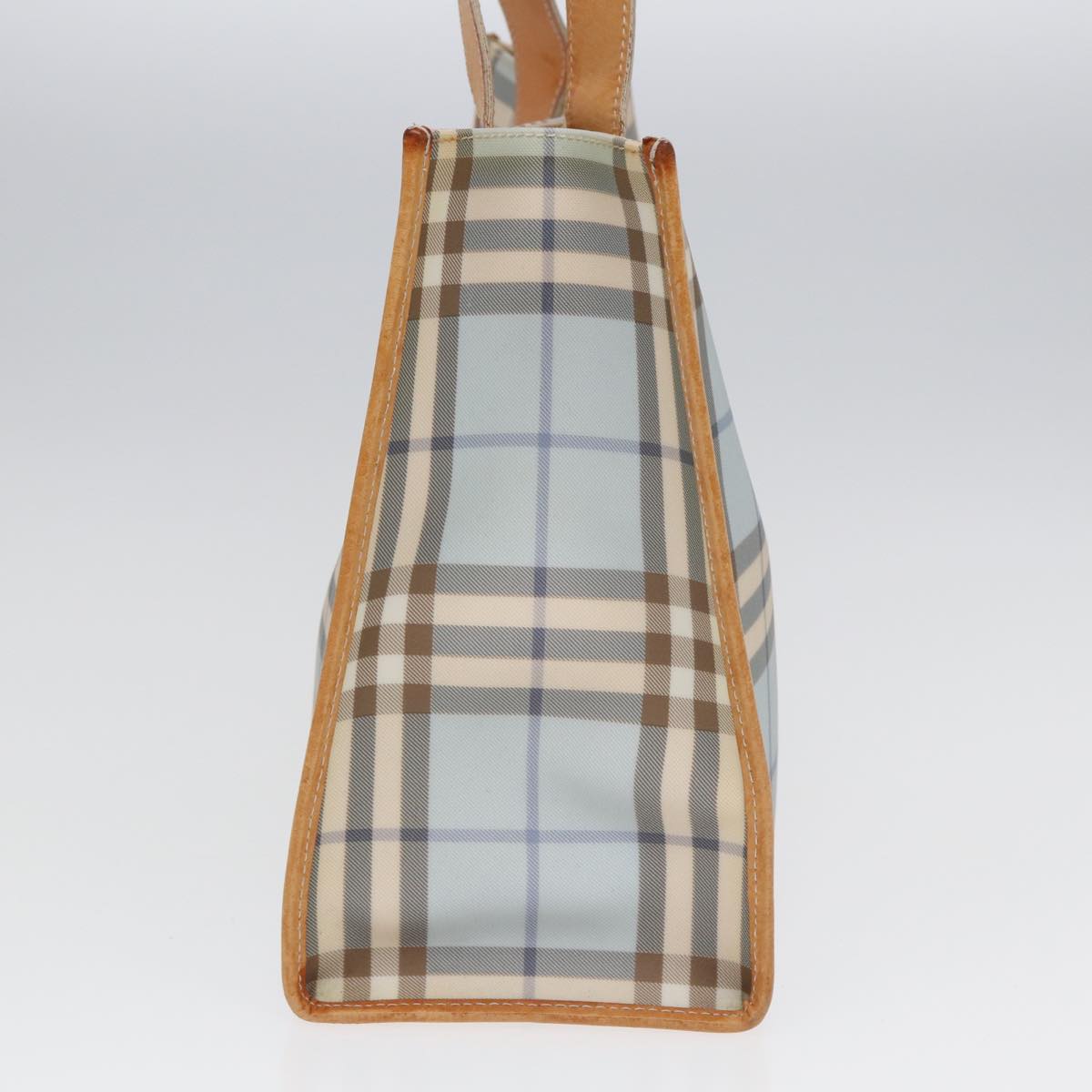Burberry Nova Check Tote Bag PVC Leather Light Blue Brown Auth 85709