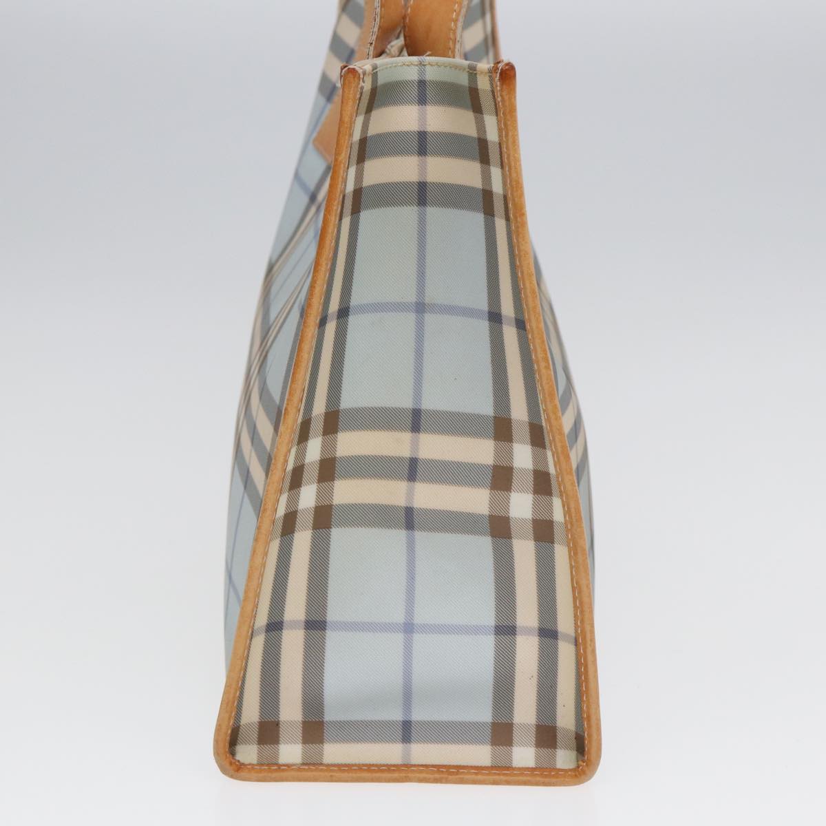 Burberry Nova Check Tote Bag PVC Leather Light Blue Brown Auth 85709