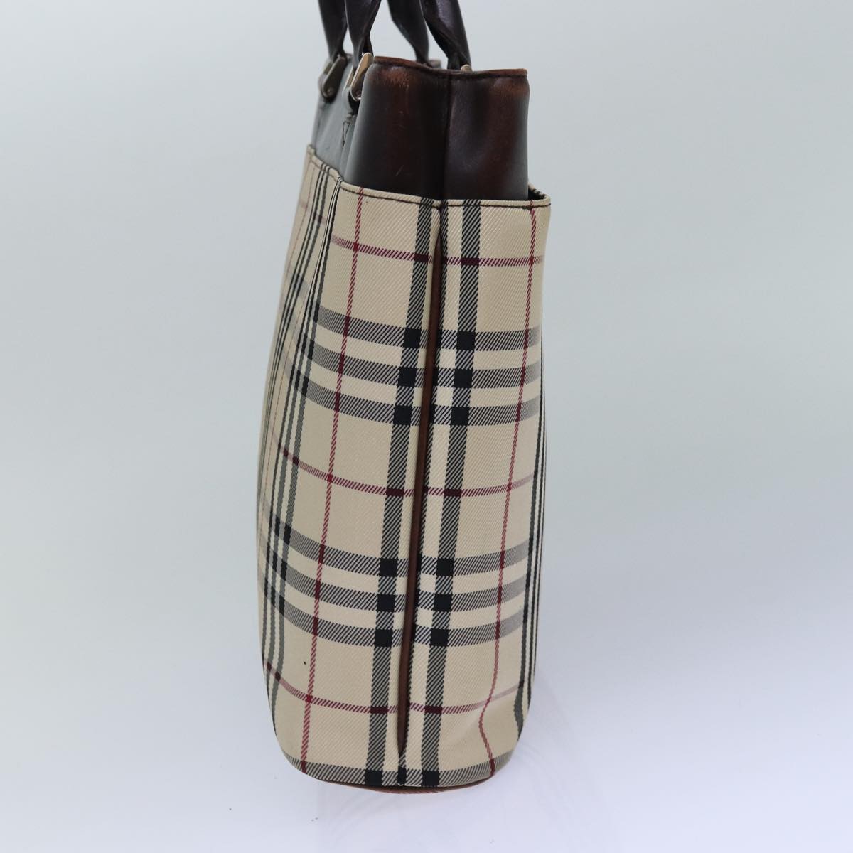 Burberry Nova Check Hand Bag Nylon Beige Silver Auth 85862