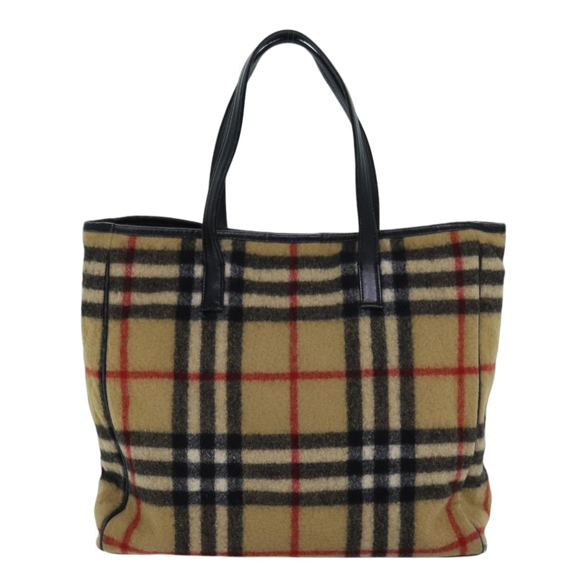 Burberry Nova Check Blue Label Shoulder Bag Wool Beige Silver Auth 85897