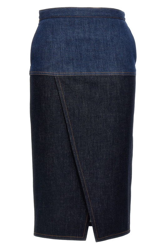 Fendi Women Bicolor Denim Skirt