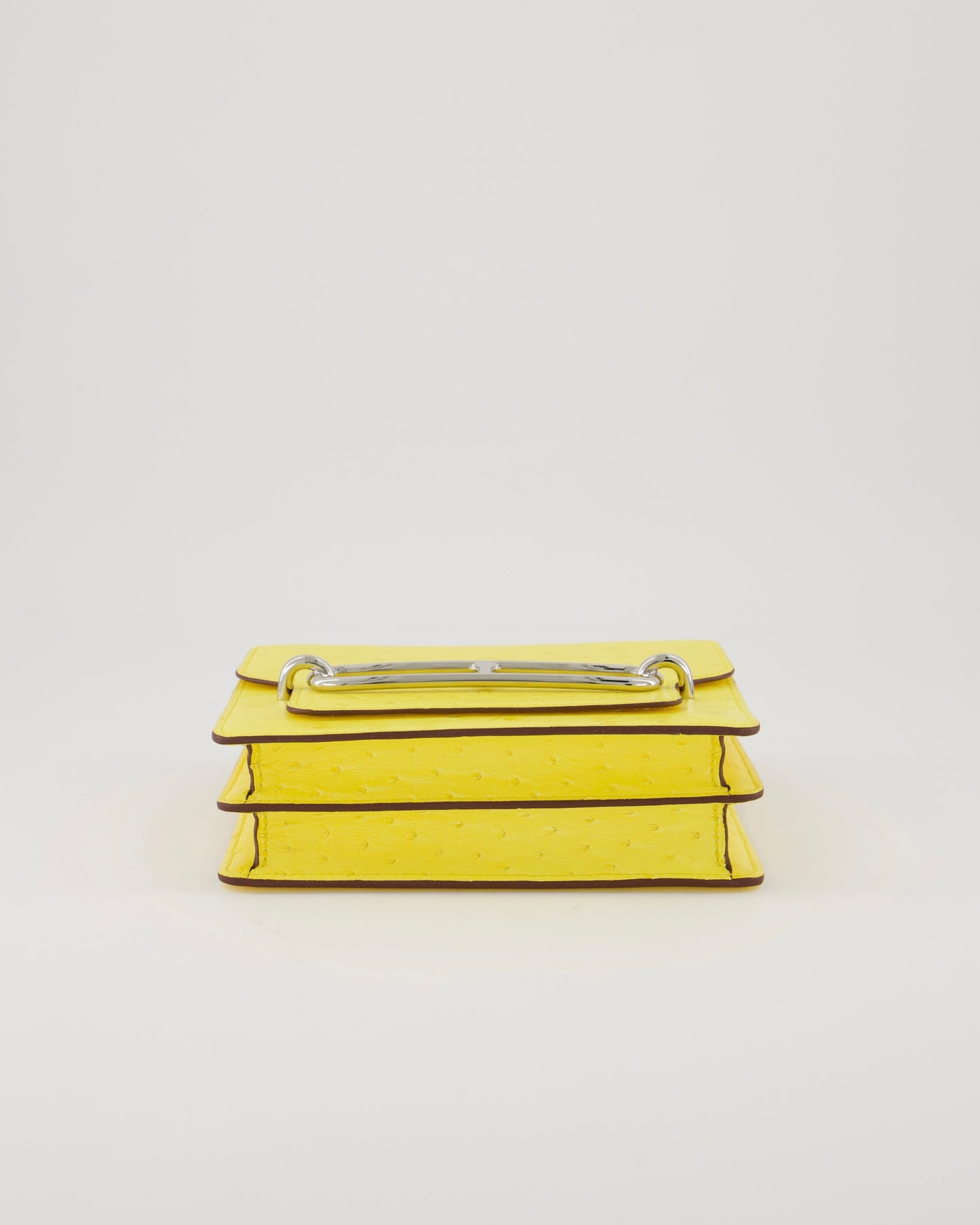 Hermes Mini Roulis 18 in Jaune Citron Ostrich Leather with Palladium Hardware
