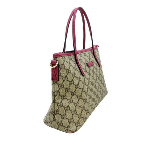 Gucci GG Supreme Brown Leather Canvas Tote Style 4