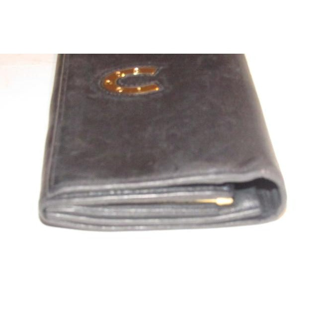 Gucci Navy Blue Leather With Gucci Logo Gold Horseshoe Continental Accent Wallet