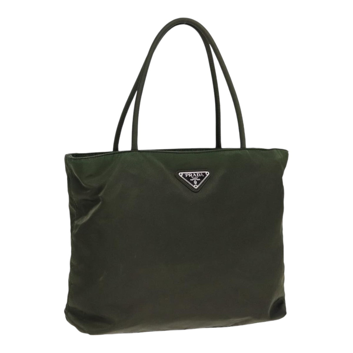 PRADA Hand Bag Nylon Khaki Silver Auth