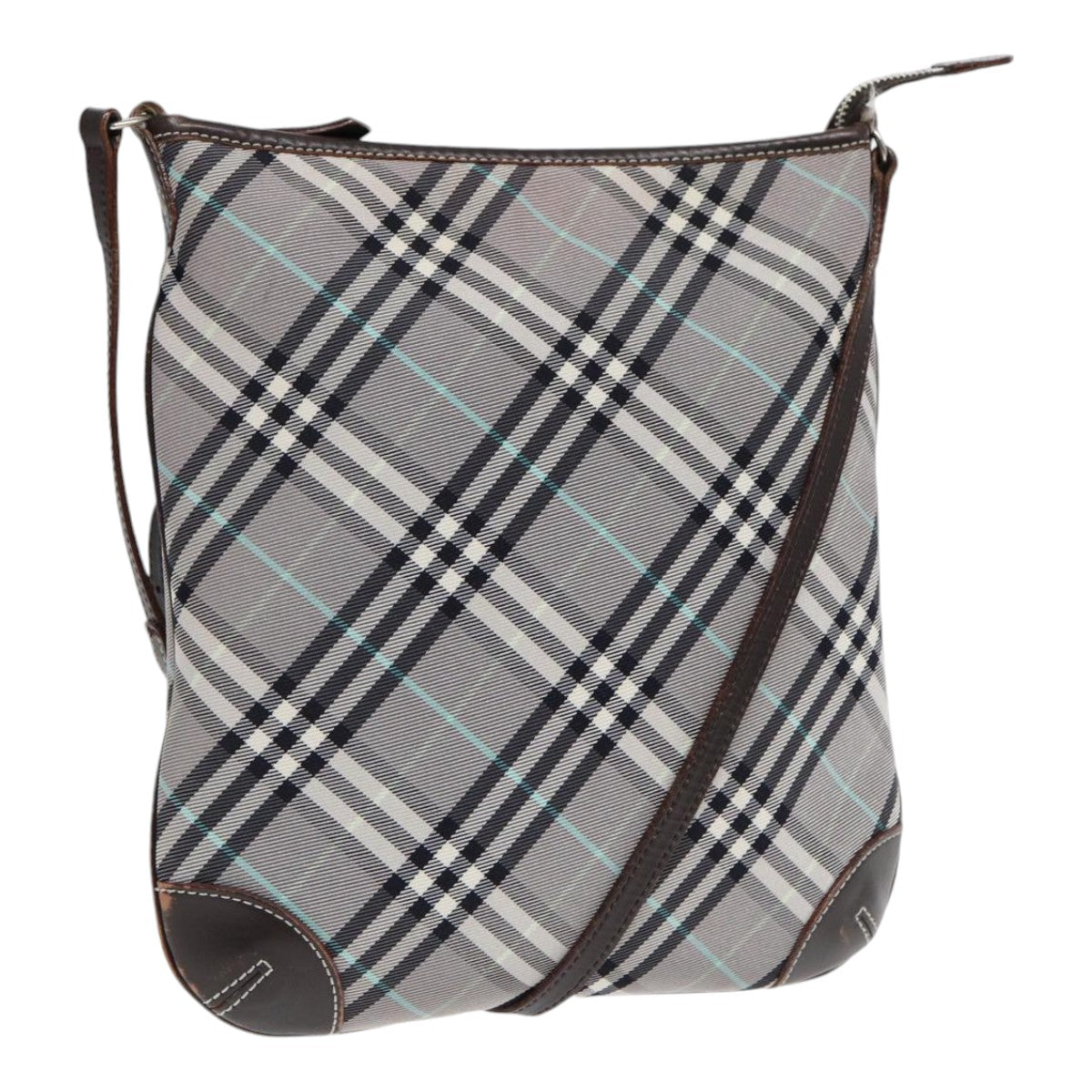 Burberry Nova Check Shoulder Bag Canvas Gray Silver Auth 86049