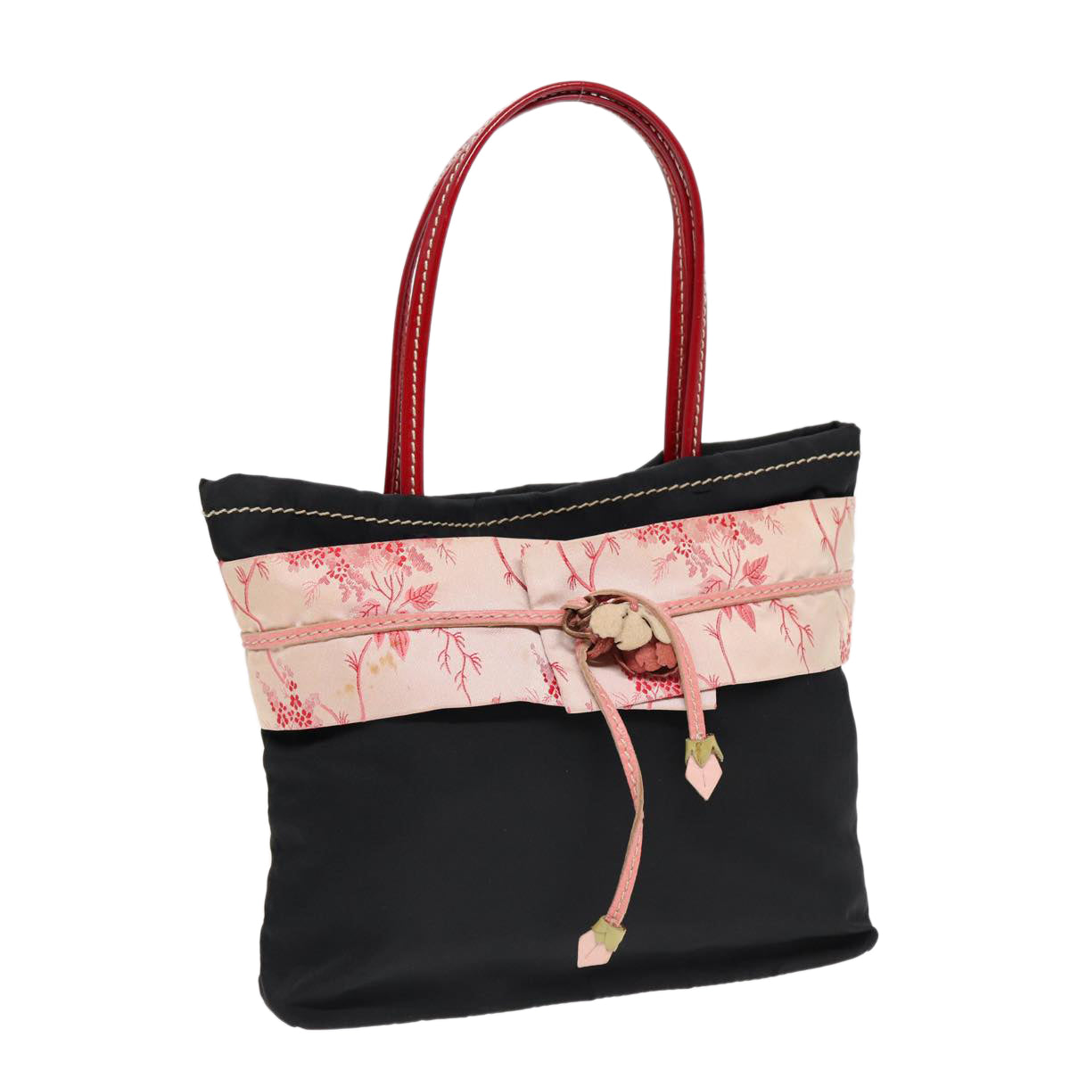 PRADA Japanese Hand Bag Nylon Black Silver Auth