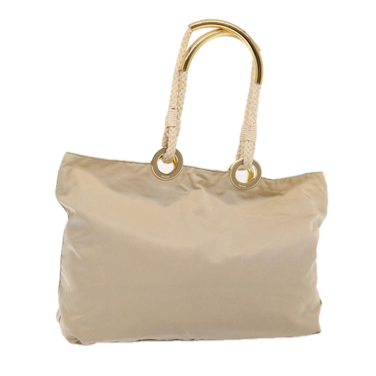 PRADA Tote Bag Nylon Beige Gold Auth