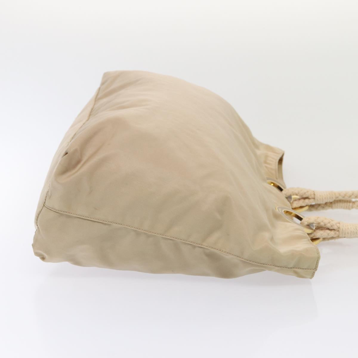 PRADA Tote Bag Nylon Beige Gold Auth