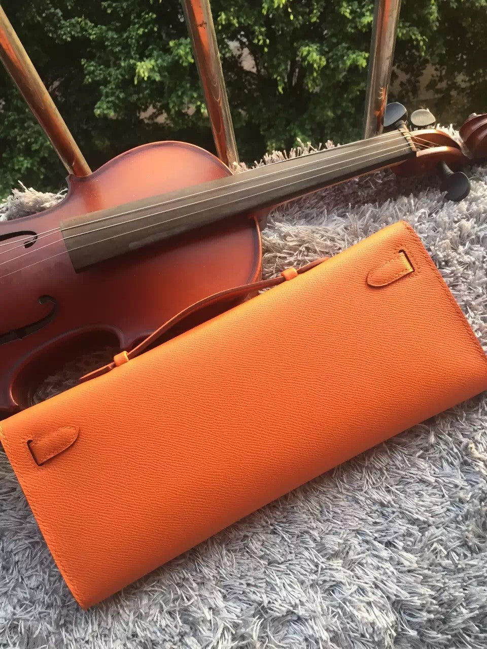 Luxury Hermes Orange Handcrafted Kelly Cut Clutch