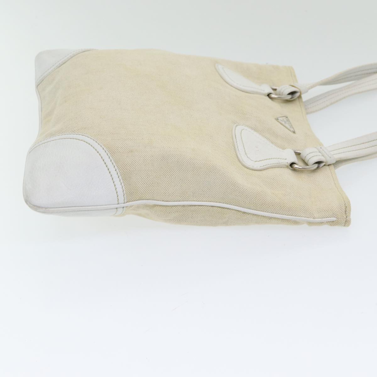 PRADA Tote Bag Canvas Beige Silver Auth