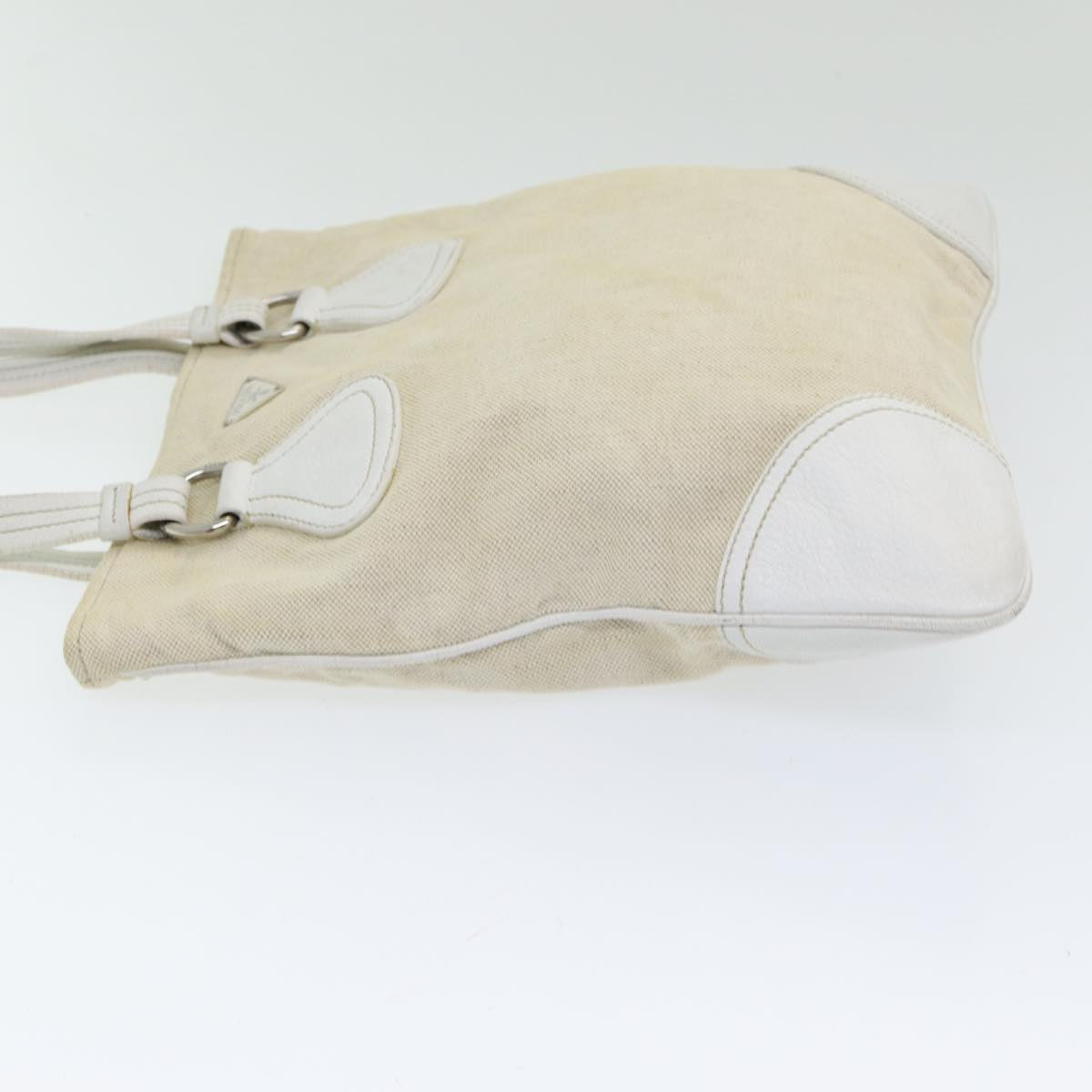 PRADA Tote Bag Canvas Beige Silver Auth