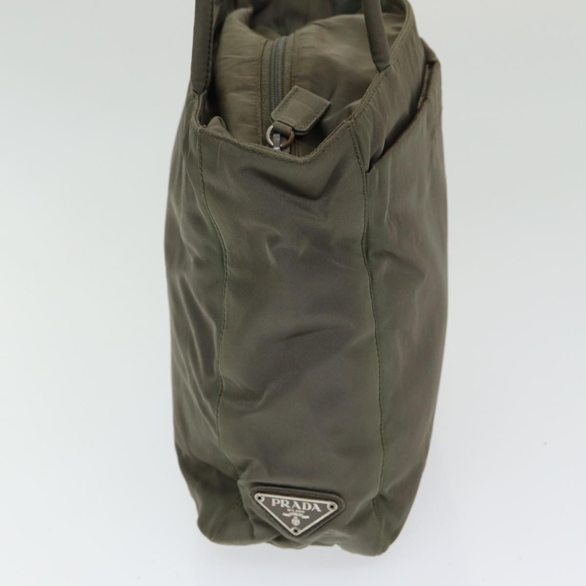 PRADA Tote Bag Nylon Khaki Silver Auth