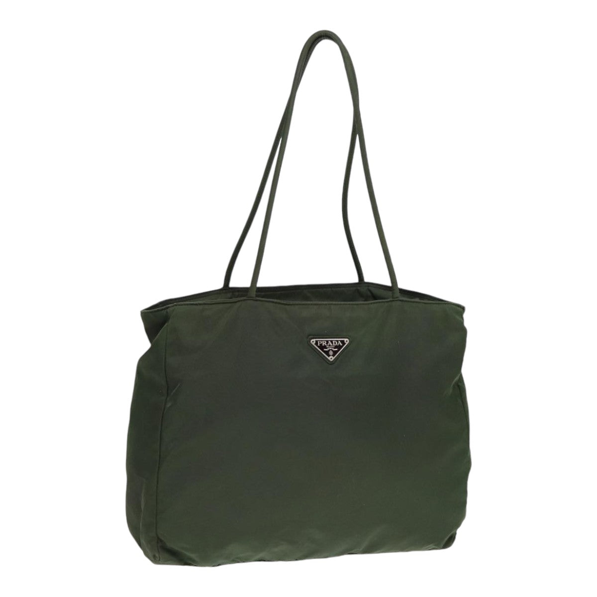 PRADA Tote Bag Nylon Khaki Silver Auth