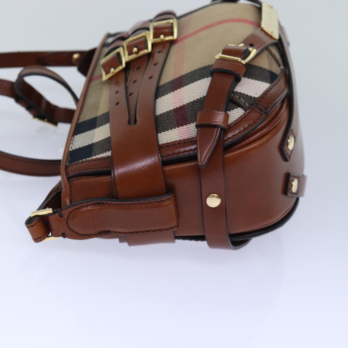 Burberry Nova Check Shoulder Bag Canvas Beige Gold Auth 86429