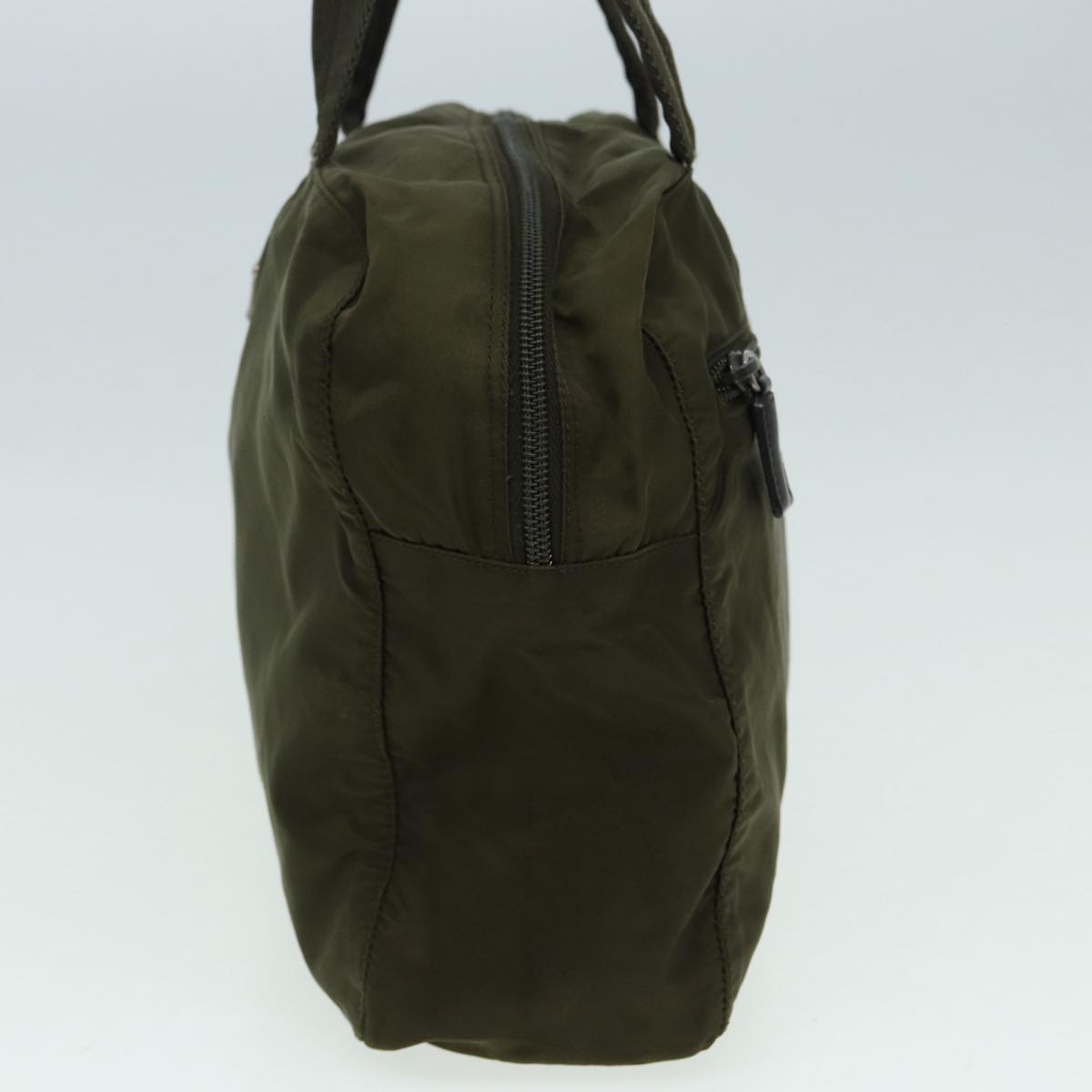 PRADA Hand Bag Nylon Khaki Silver Auth