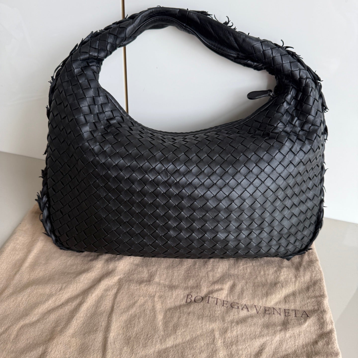 Bottega Veneta Intrecciato Hobo Bag Medium With Fringes Black Lambskin leather 40cm