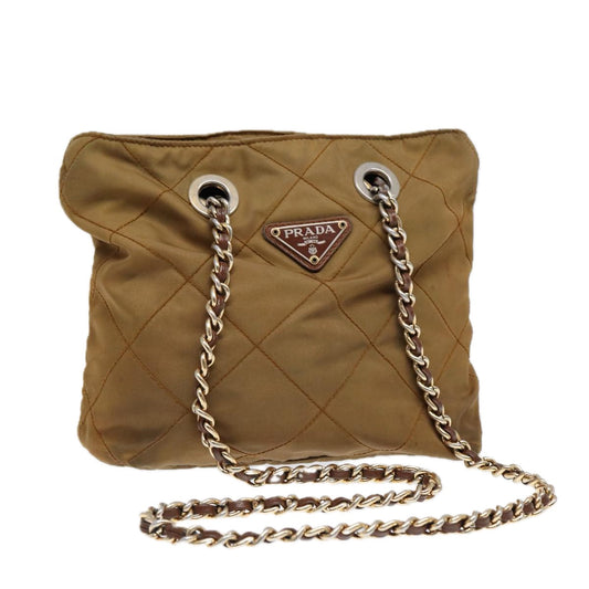 PRADA Chain Shoulder Bag Nylon Khaki Gold Auth