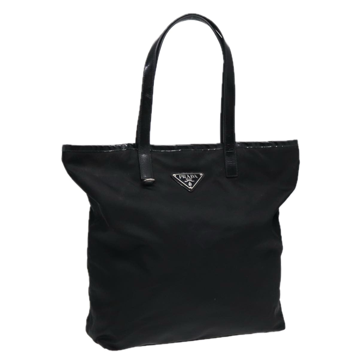 PRADA Tote Bag Nylon Black Silver Auth